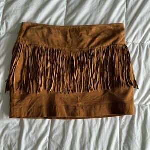 Genuine Leather Fringe Mini Skirt